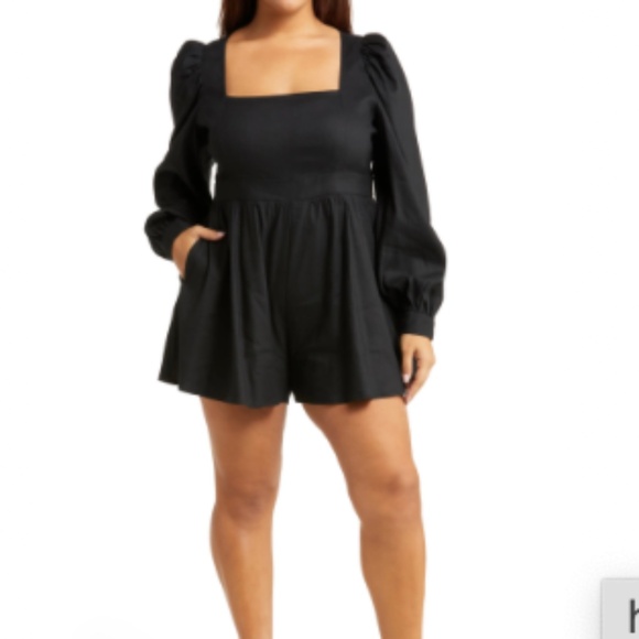 Chelsea28 Square Neck Long Sleeve Linen Blend Romper (Plus Size) - Picture 1 of 2